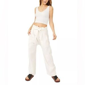Free People Women's Sky Rider Straight Leg Pants Linen Cotton Blend Beach Boho
